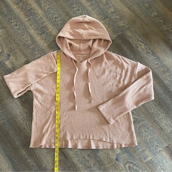American Eagle Ribbed Hoodie Pullover Super Soft Peach Medium Athleisure - Picture 9 of 11